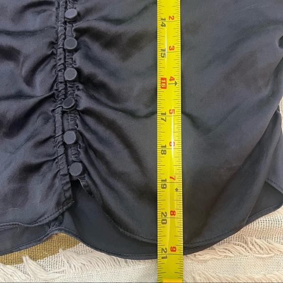 FRAME Denim Felicity Silk Mock Neck Keyhole Button Front Blouse Top Navy Sz S - Picture 9 of 12